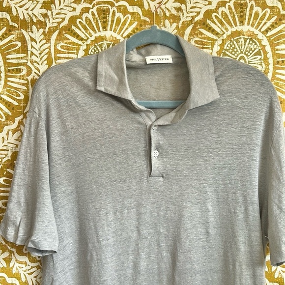 Phil Petter Short Sleeve Fine Linen Jersey Polo Shirt in Gray size XL - Picture 4 of 9